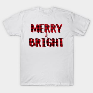 Merry and bright Buffalo Plaid Checkered Christmas Holiday T-Shirt